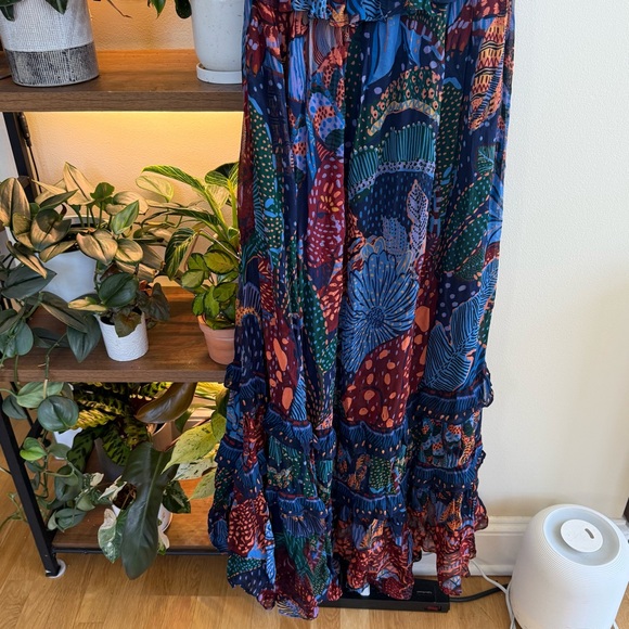 FARM Rio Blue Cool Leopard Ruffle Maxi Dress Size Small - Picture 6 of 10